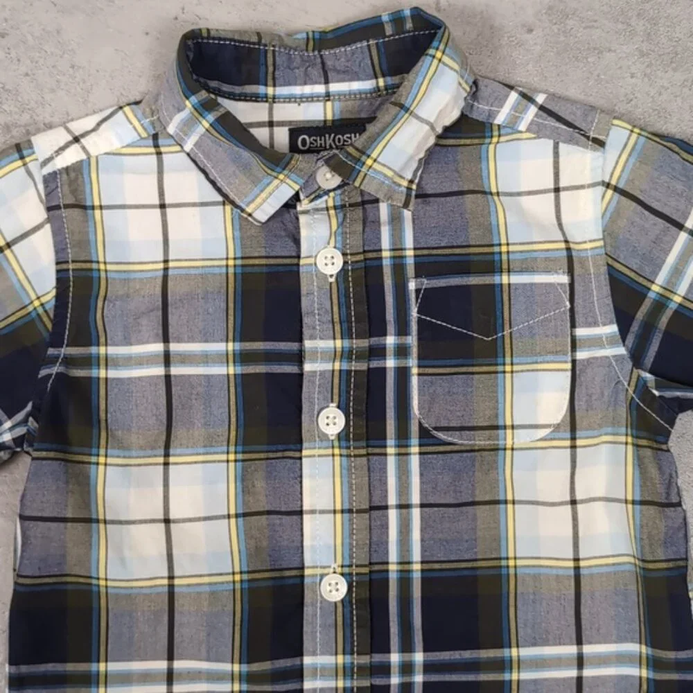 OshKosh Plaid Button Down Shirt Baby Boy 12m Long Sleeve Western Style Top